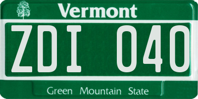 VT license plate ZDI040