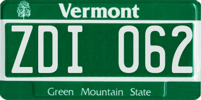 VT license plate ZDI062