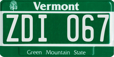 VT license plate ZDI067