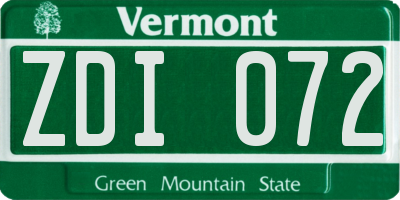 VT license plate ZDI072