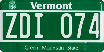 VT license plate ZDI074