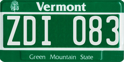 VT license plate ZDI083
