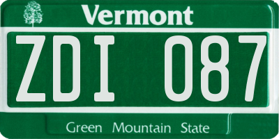 VT license plate ZDI087