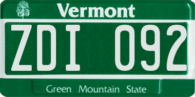 VT license plate ZDI092