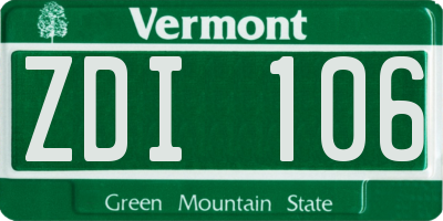 VT license plate ZDI106