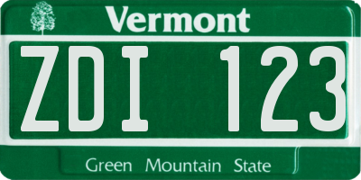 VT license plate ZDI123