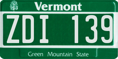 VT license plate ZDI139