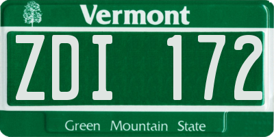 VT license plate ZDI172