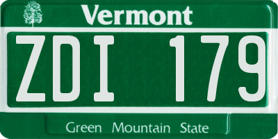 VT license plate ZDI179