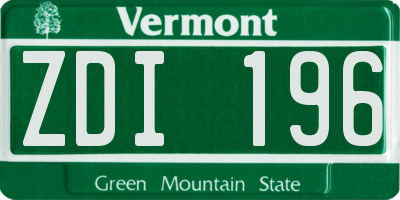 VT license plate ZDI196
