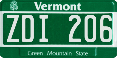VT license plate ZDI206