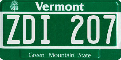 VT license plate ZDI207