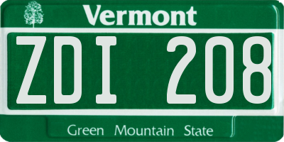 VT license plate ZDI208