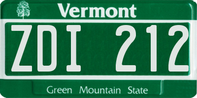 VT license plate ZDI212