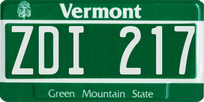 VT license plate ZDI217
