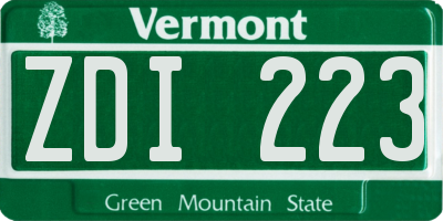 VT license plate ZDI223