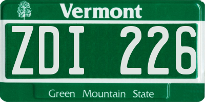 VT license plate ZDI226