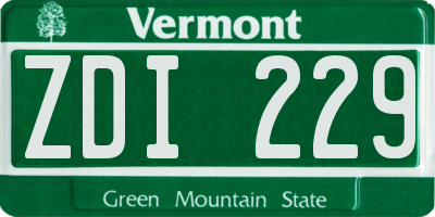 VT license plate ZDI229