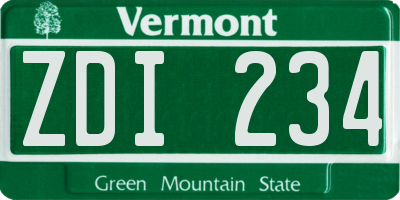 VT license plate ZDI234