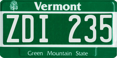 VT license plate ZDI235
