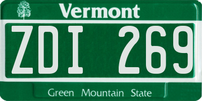 VT license plate ZDI269
