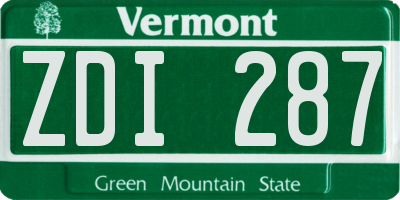 VT license plate ZDI287