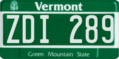 VT license plate ZDI289