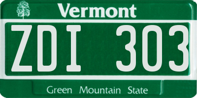 VT license plate ZDI303
