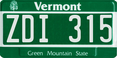 VT license plate ZDI315