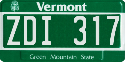 VT license plate ZDI317