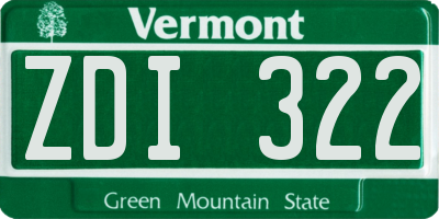 VT license plate ZDI322