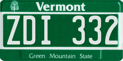 VT license plate ZDI332
