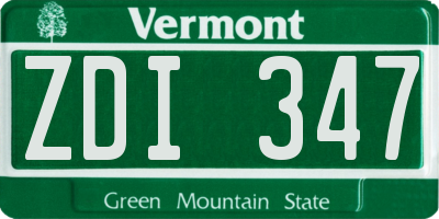 VT license plate ZDI347