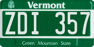 VT license plate ZDI357