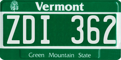 VT license plate ZDI362
