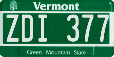 VT license plate ZDI377