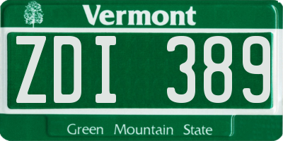 VT license plate ZDI389