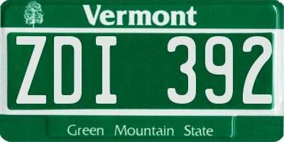 VT license plate ZDI392