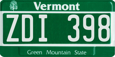 VT license plate ZDI398