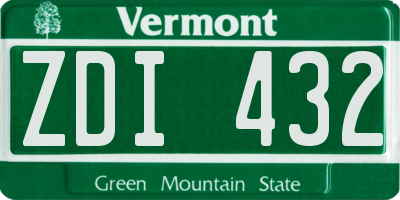 VT license plate ZDI432