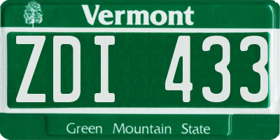 VT license plate ZDI433