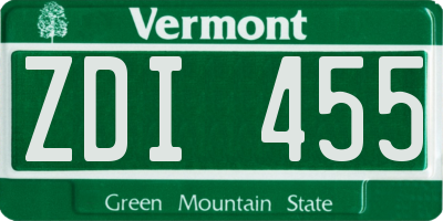 VT license plate ZDI455