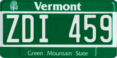 VT license plate ZDI459