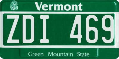 VT license plate ZDI469