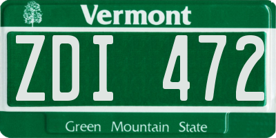 VT license plate ZDI472
