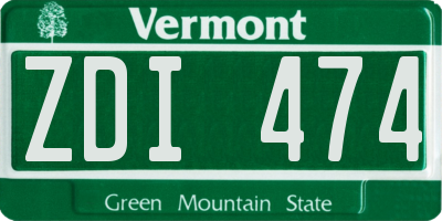 VT license plate ZDI474