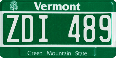 VT license plate ZDI489