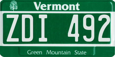 VT license plate ZDI492