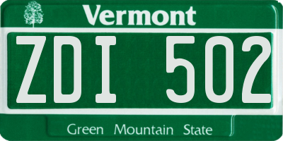 VT license plate ZDI502
