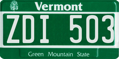 VT license plate ZDI503